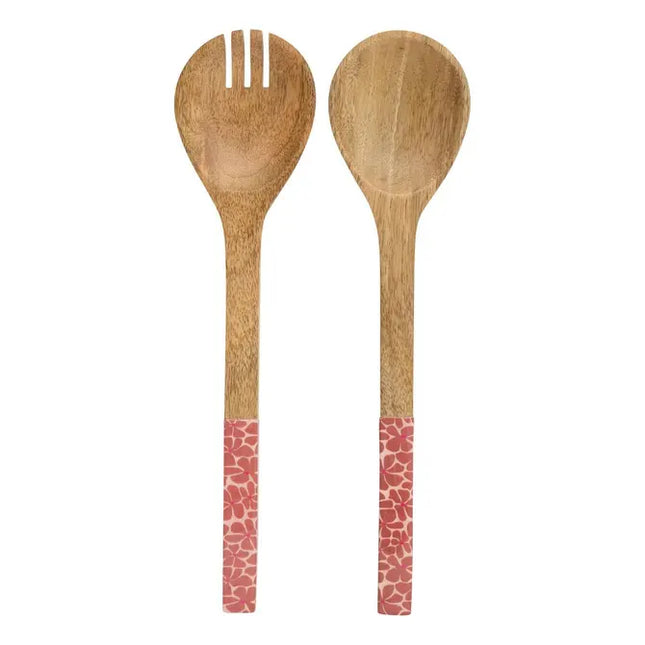 Servidores de ensalada "Inaya" de terracota y madera de mango -  212212D