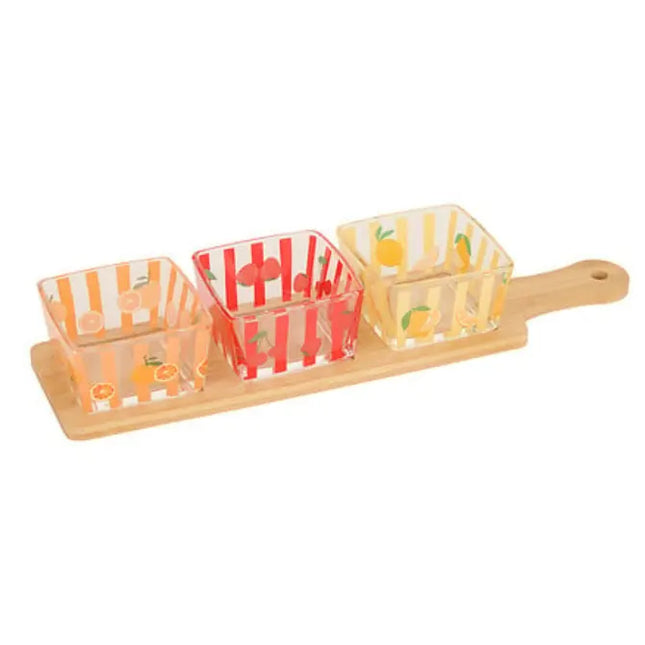 Set de aperitivos frutales con bandeja y 3 cuencos - 212251