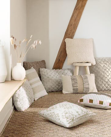 Almohada rizado "Ozel" 40x40cm algodón marfil - 212456A