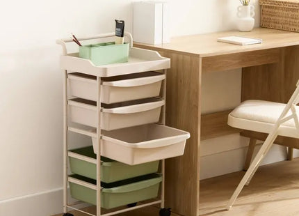 Torre de almacenamiento "Deskolor" de 5 cajones con ruedas beige y verdes - 212750