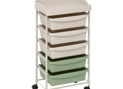 Torre de almacenamiento "Deskolor" de 5 cajones con ruedas beige y verdes - 212750