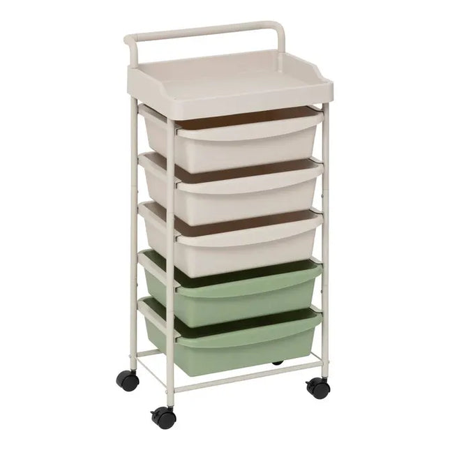 Torre de almacenamiento "Deskolor" de 5 cajones con ruedas beige y verdes - 212750