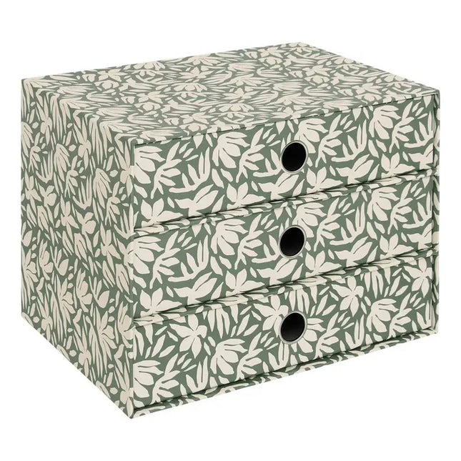 Torre de almacenamiento "Florea" de 3 cajones con estampado floral verde laurel - 212752