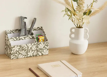 Organizador de escritorio "Florea" de 3 compartimentos estampado floral verde laurel - 212758