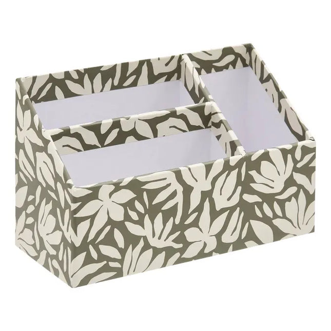 Organizador de escritorio "Florea" de 3 compartimentos estampado floral verde laurel - 212758
