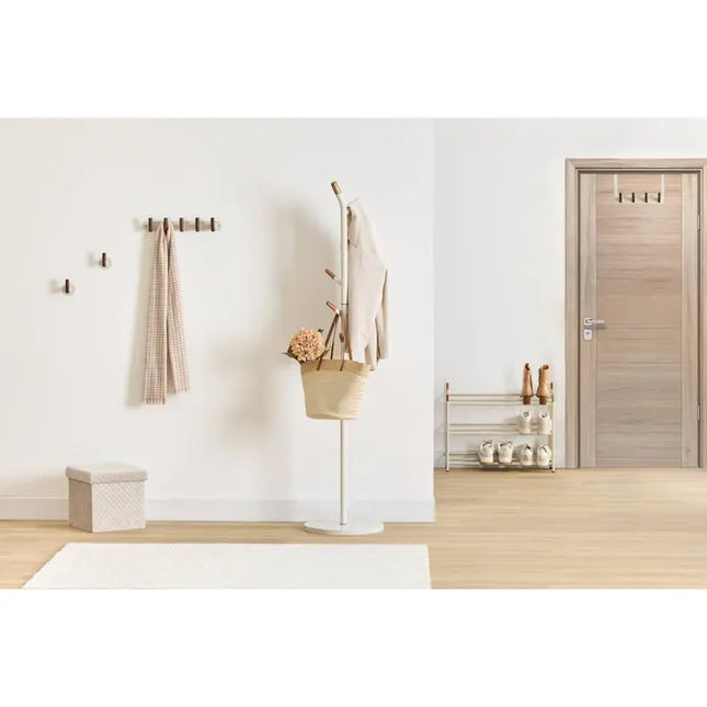 Juego de 2 ganchos adhesivos "Cassie" en color beige y madera - 212767A