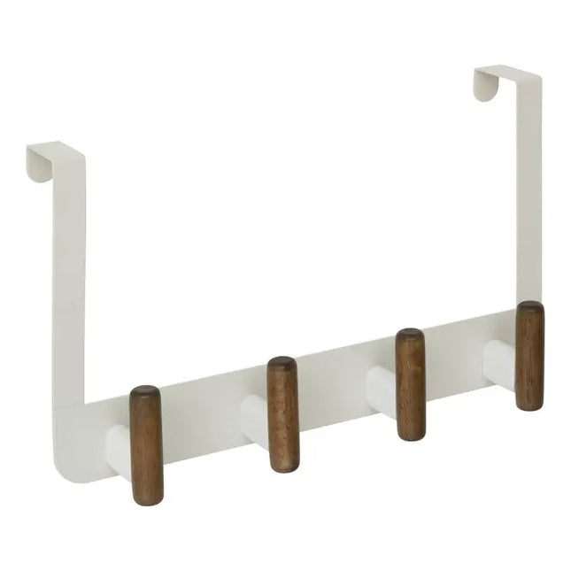 Perchero de puerta "Cassie" de color beige y madera con 4 ganchos - 212770A