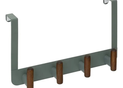Perchero de puerta "Cassie" de color verde y madera con 4 ganchos - 212770B