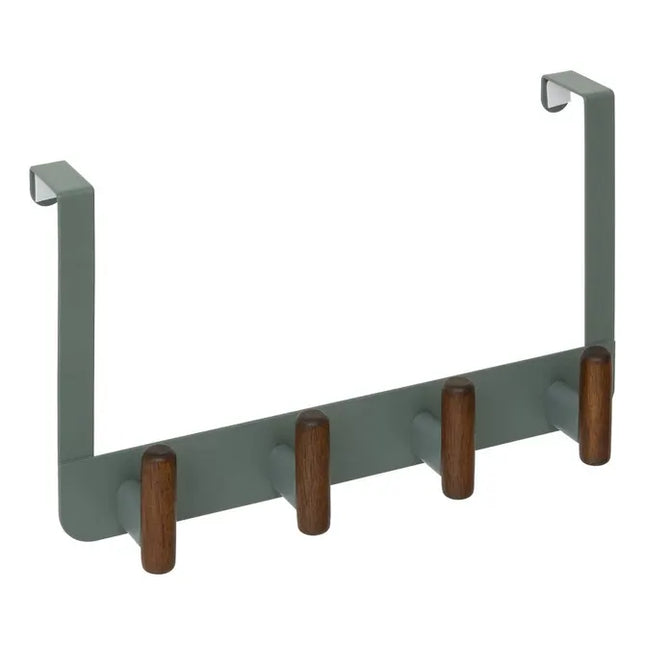 Perchero de puerta "Cassie" de color verde y madera con 4 ganchos - 212770B