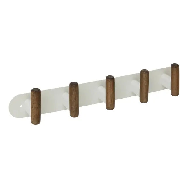 Perchero de pared "Cassie" con 5 ganchos, color beige y madera - 212795A