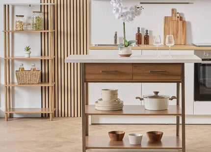 Isla de cocina con 2 cajones en efecto madera y mármol - 212861
