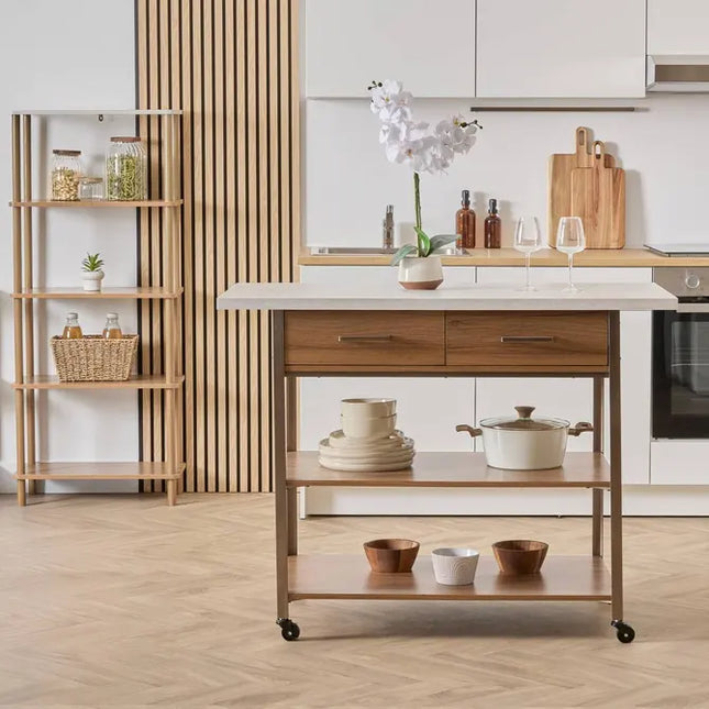 Isla de cocina con 2 cajones en efecto madera y mármol - 212861