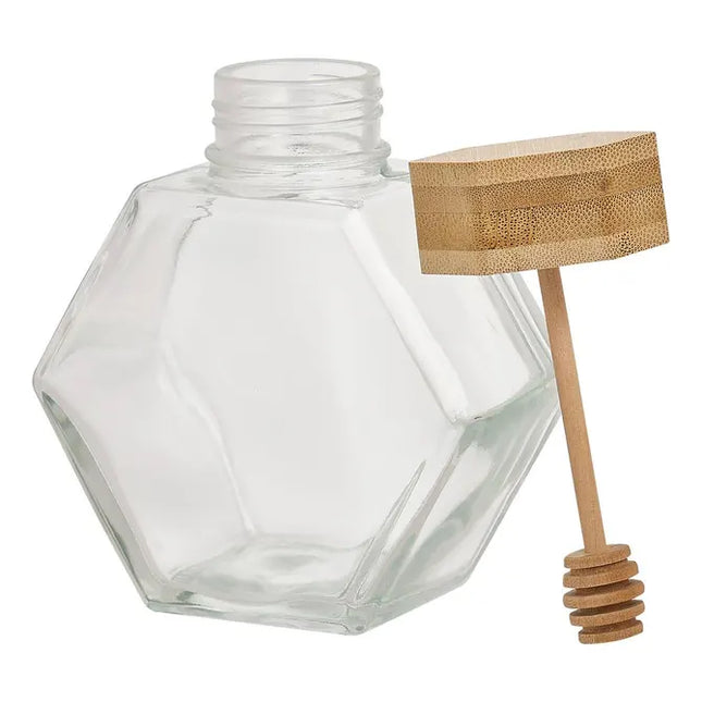 Pote de miel de vidrio con tapa de madera - 213460