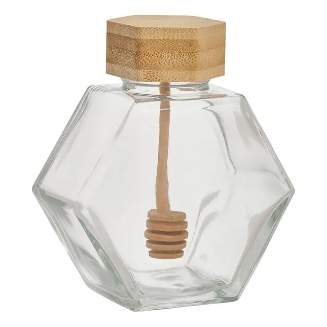 Pote de miel de vidrio con tapa de madera - 213460