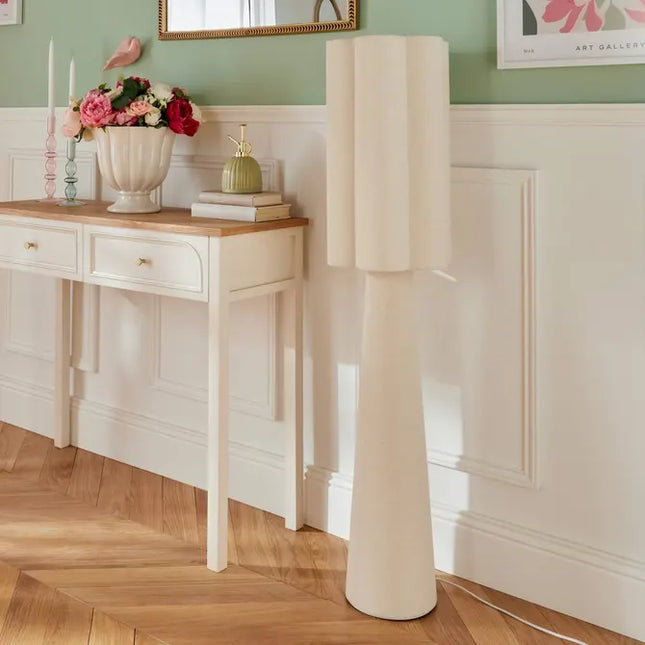 Velador de pie Blanca de lino beige, 124 cm de altura - 213724