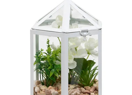Terrario con flores artificiales blancas, 23 cm de alto - 214020
