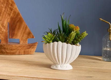 Planta artificial "Ocea" con maceta de concha marina, 20 cm de alto  - 214038