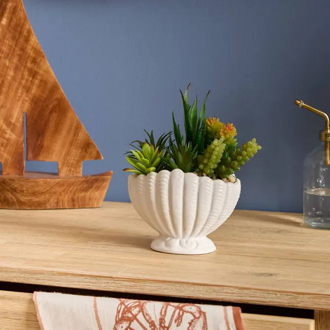 Planta artificial "Ocea" con maceta de concha marina, 20 cm de alto  - 214038