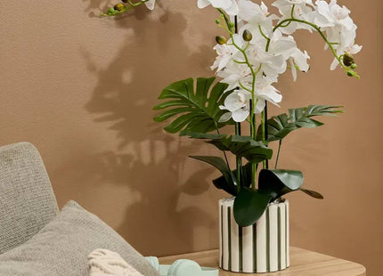 Flor artificial de orquídea asiática, 81 cm de alto, maceta de gres verde - 214107