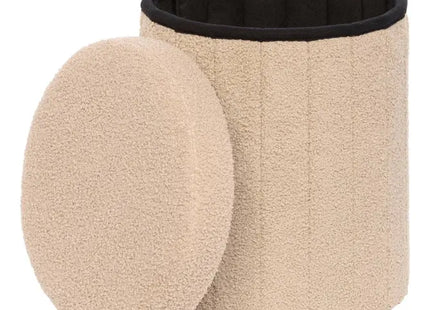 Puf plegable "Jaiko" con almacenamiento, en tejido bouclé beige, 32x38cm - 214224