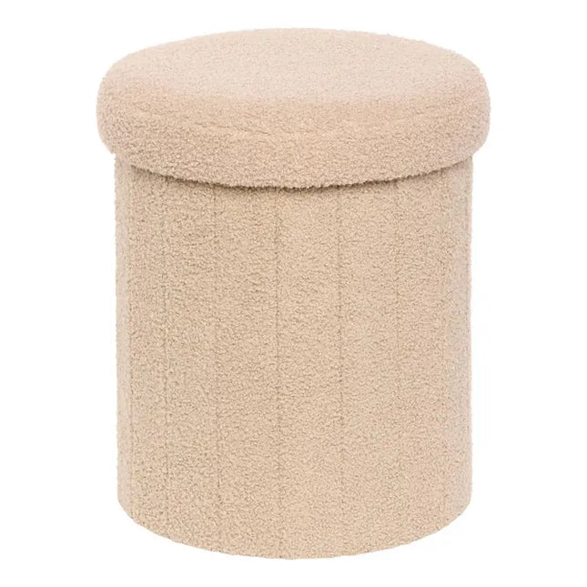 Puf plegable "Jaiko" con almacenamiento, en tejido bouclé beige, 32x38cm - 214224