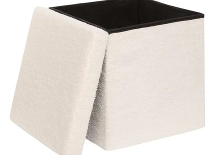 Puf plegable "Jaiko" con almacenamiento, en tejido bouclé blanco, 38x38cm - 214225
