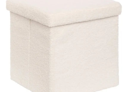 Puf plegable "Jaiko" con almacenamiento, en tejido bouclé blanco, 38x38cm - 214225