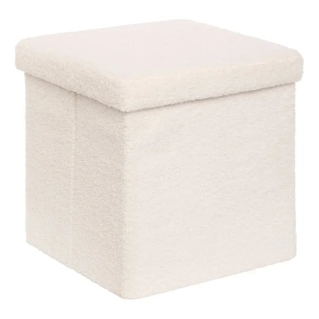 Puf plegable "Jaiko" con almacenamiento, en tejido bouclé blanco, 38x38cm - 214225