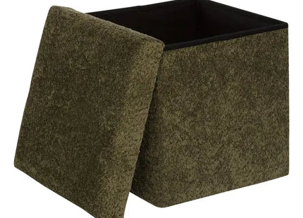 Puf plegable "Jaiko" con almacenamiento, en tejido bouclé caqui, 38x38cm - 214227C
