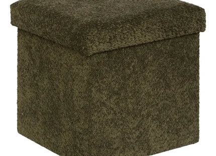Puf plegable "Jaiko" con almacenamiento, en tejido bouclé caqui, 38x38cm - 214227C