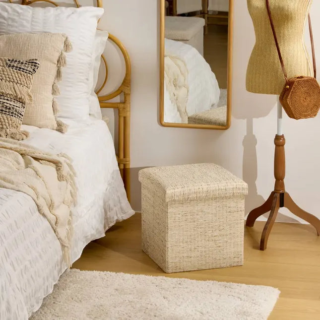 Puf plegable "Olma" de 38x38 cm, color crema - 214251A