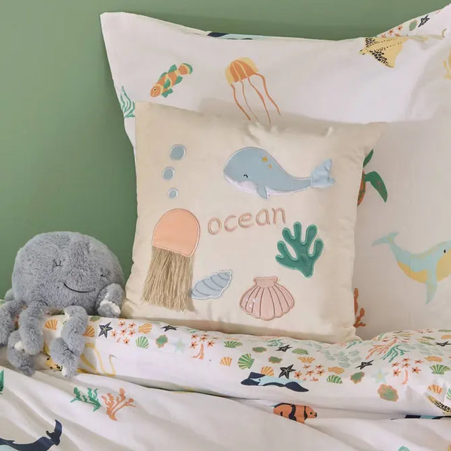 Almohada infantil "Orta" de 40x40 cm, color beige océano - 214433