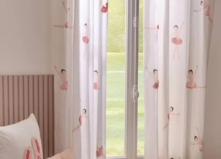 Cortina "Tufy" de 260x140cm, blanca con estampado de bailarina - 214451D