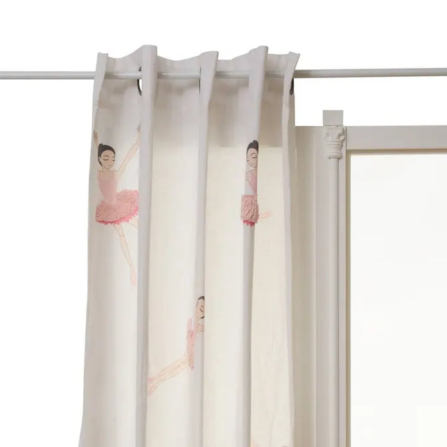 Cortina "Tufy" de 260x140cm, blanca con estampado de bailarina - 214451D