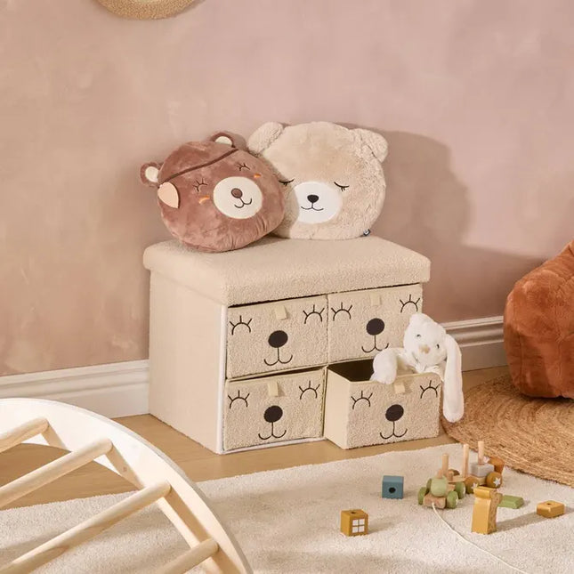 Puf plegable infantil "Ezzio" color beige con 4 cajones - 214494