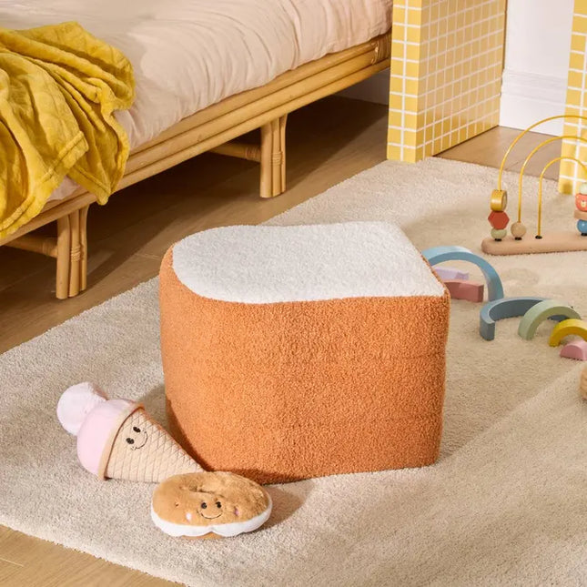 Puf infantil "Tostie" marrón y blanco, 38 cm de alto - 214495