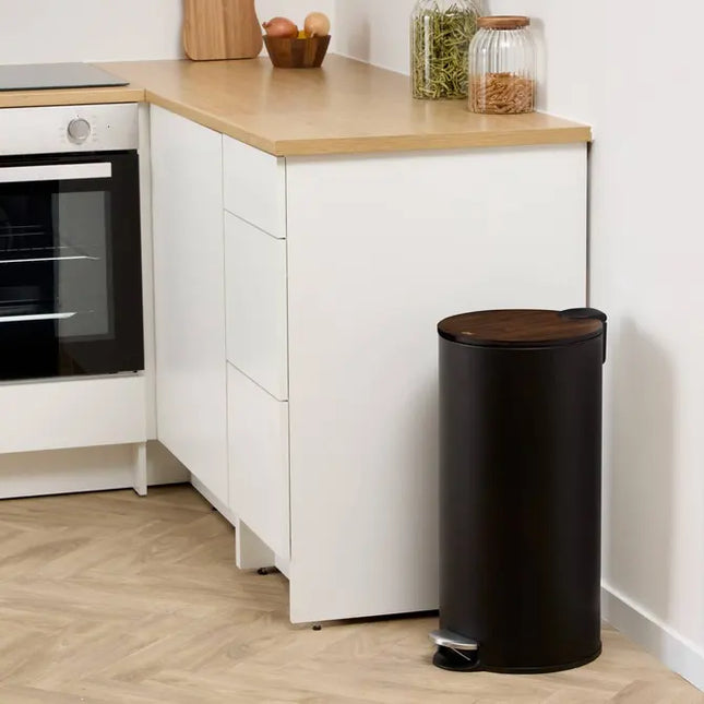Basurero de pedal "Modern Colour" de 30 L, color negra y acacia, 37,7 x 29,2 x 59,5 cm -214562
