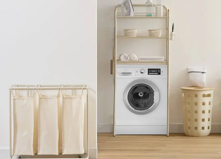 Cesto de ropa "Linea" con ruedas, 48 L, color beige - 214570