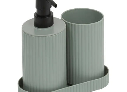 Juego de dispensador de jabón y vaso acanalado verde - 214781