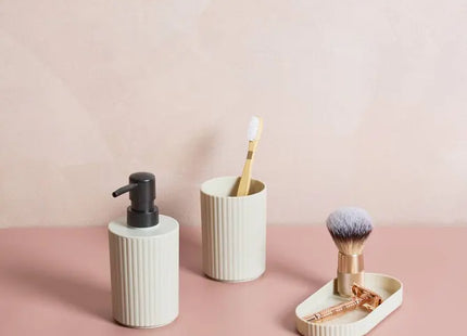 Juego de dispensador de jabón y vaso acanalado beige - 214781A