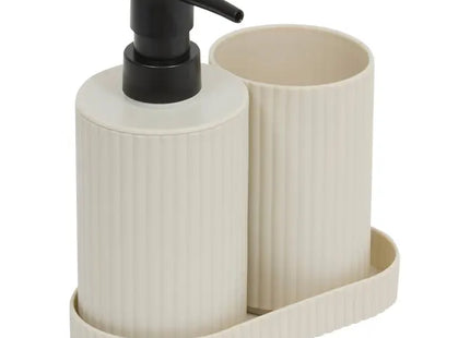 Juego de dispensador de jabón y vaso acanalado beige - 214781A