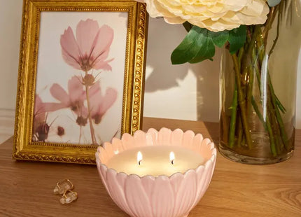 Vela perfumada "Flor" de 205gr con aroma a rosa  -  214829