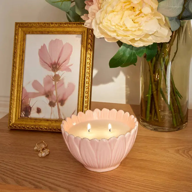 Vela perfumada "Flor" de 205gr con aroma a rosa  -  214829