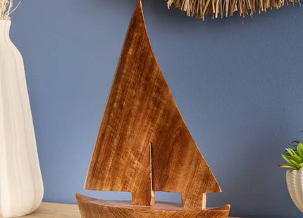 Barco decorativo "Ocea" 26,5 x 33 cm, en madera de mango marrón - 214843