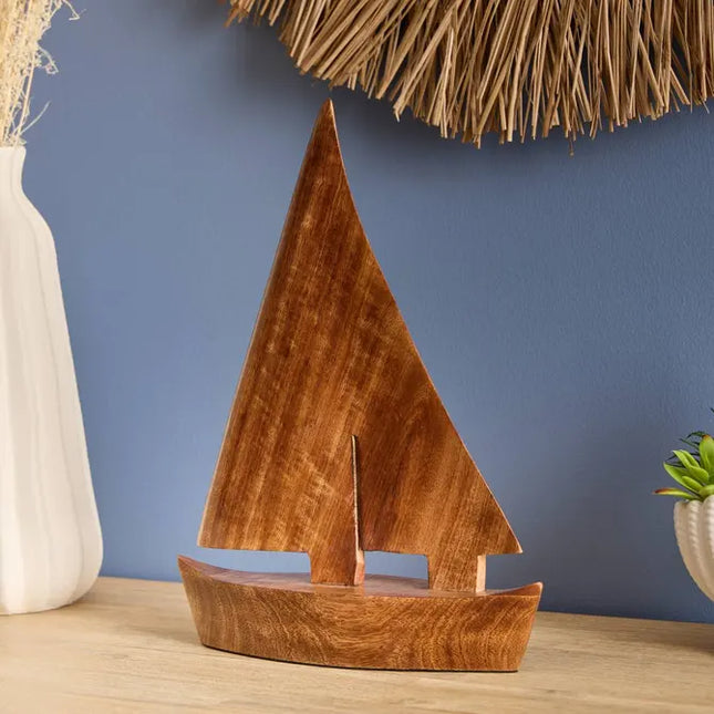 Barco decorativo "Ocea" 26,5 x 33 cm, en madera de mango marrón - 214843