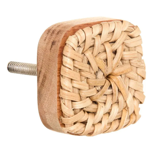 Juego de 2 tiradores para muebles "Sylla" en madera de mango y ratán beige - 214922