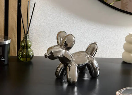 Figura de perro "Theo" estilo pop art, A13,5 cm color plateado - 214934B