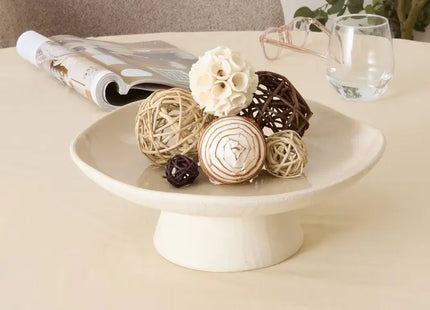 Bol de cerámica "Aria" con pie, 28 cm de diámetro beige - 215227