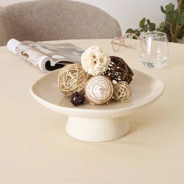 Bol de cerámica "Aria" con pie, 28 cm de diámetro beige - 215227
