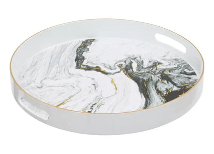 Bandeja redonda "Milano" con efecto mármol, 32,8 cm de diámetro - 215232